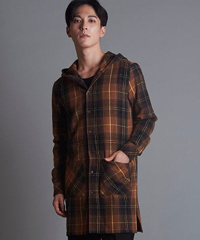 チェックフードロングSH