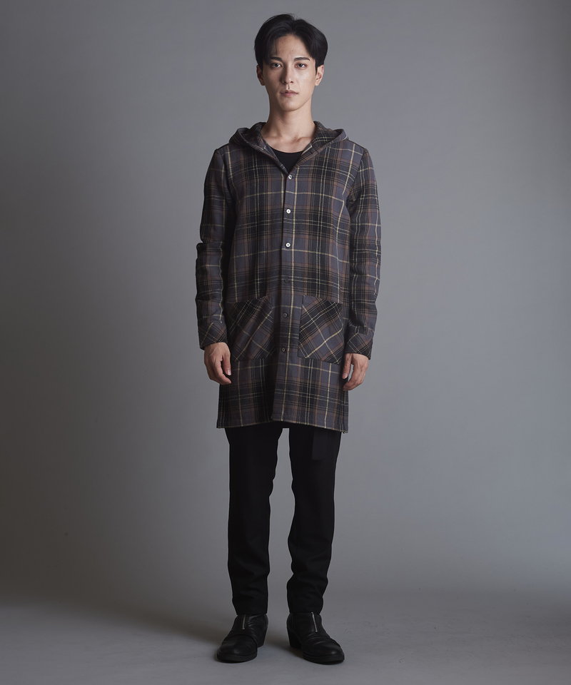 チェックフードロングSH