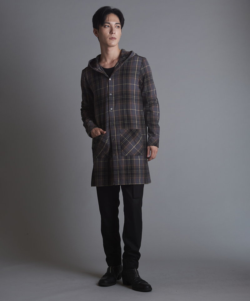 チェックフードロングSH