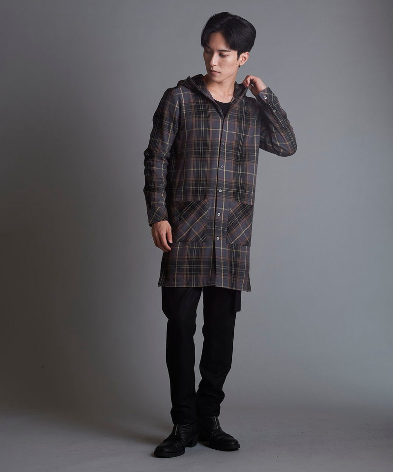 チェックフードロングSH