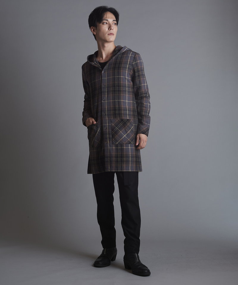 チェックフードロングSH