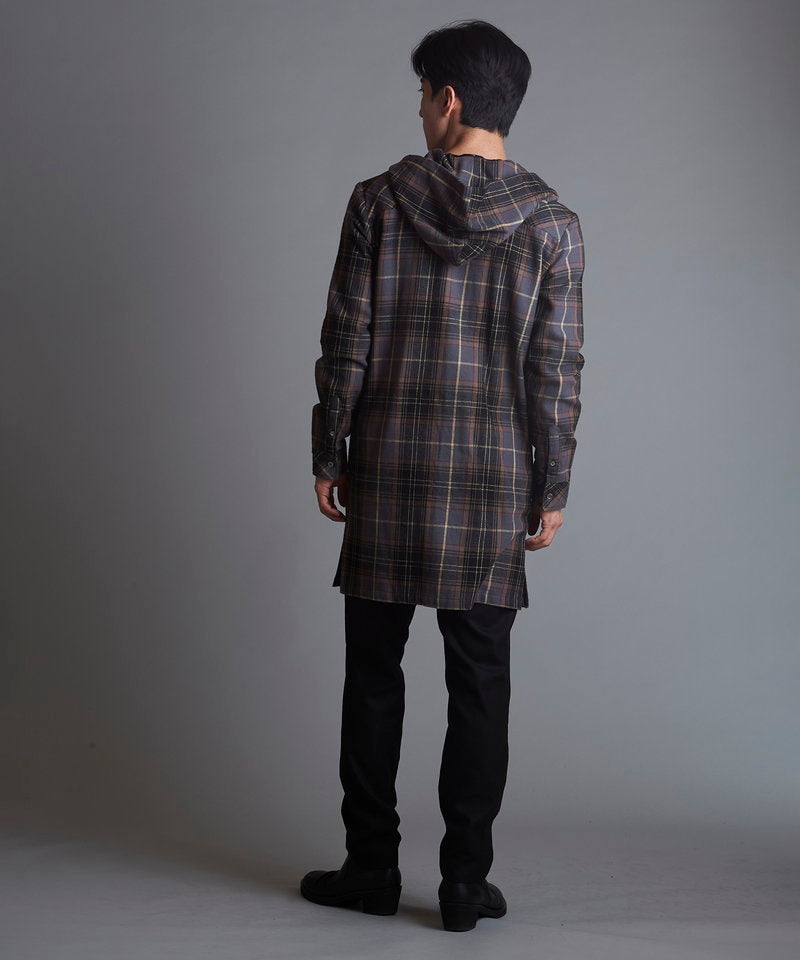 チェックフードロングSH