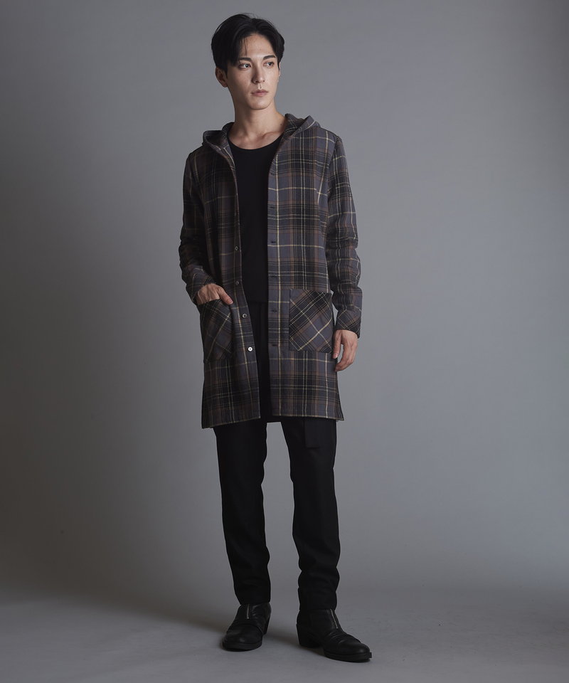 チェックフードロングSH