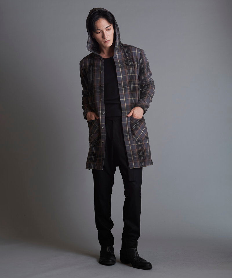 チェックフードロングSH