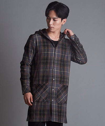 チェックフードロングSH