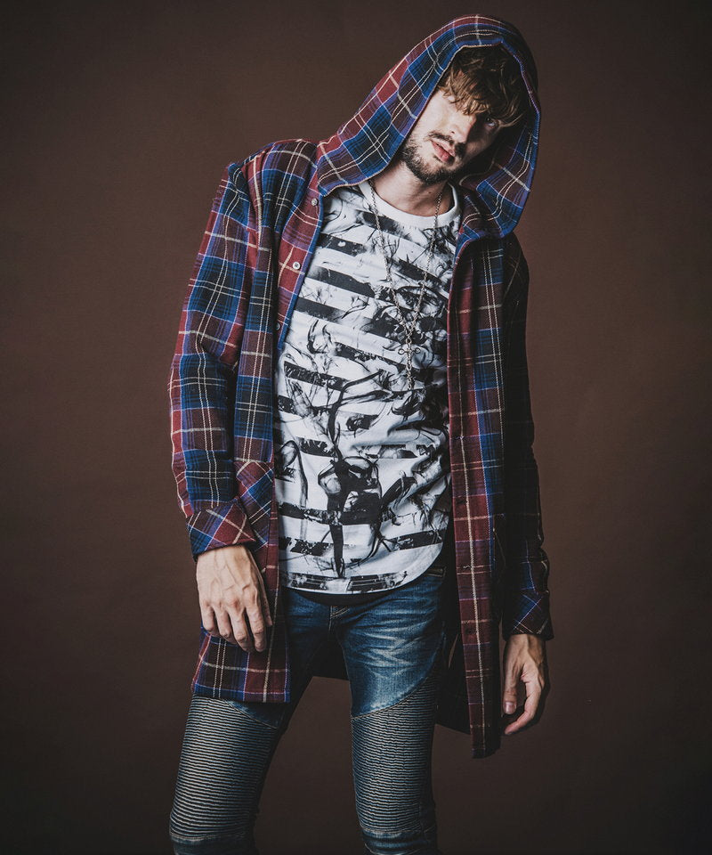 チェックフードロングSH