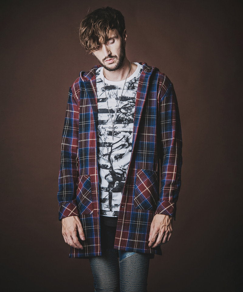 チェックフードロングSH