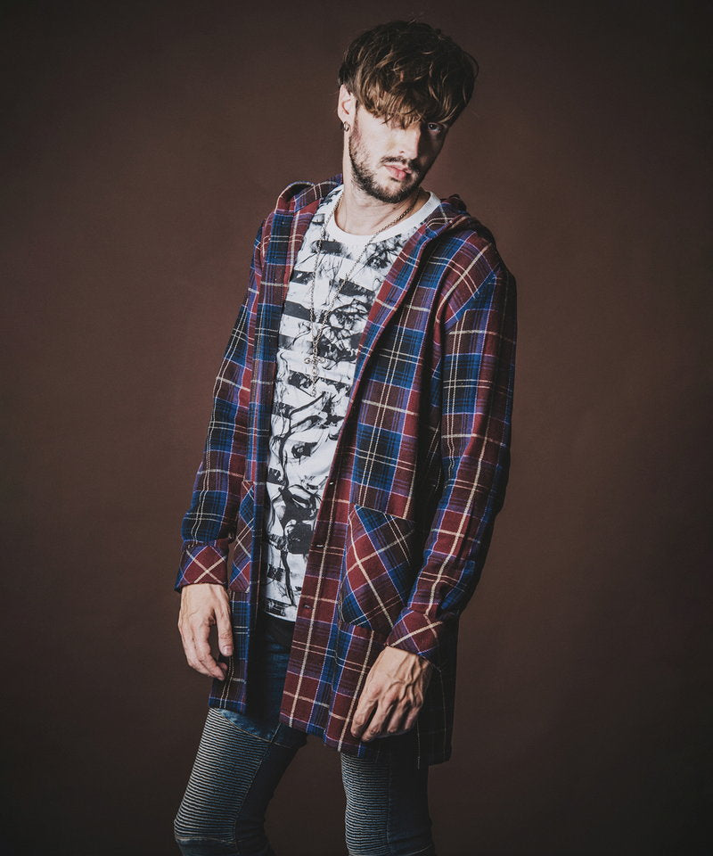 チェックフードロングSH