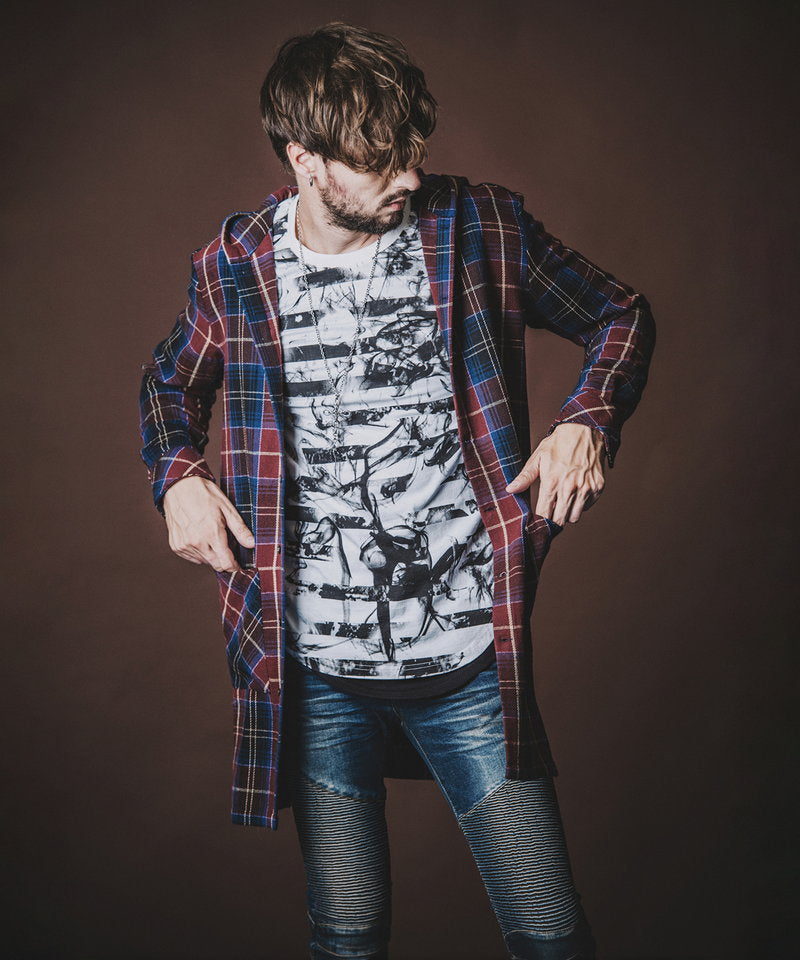 チェックフードロングSH