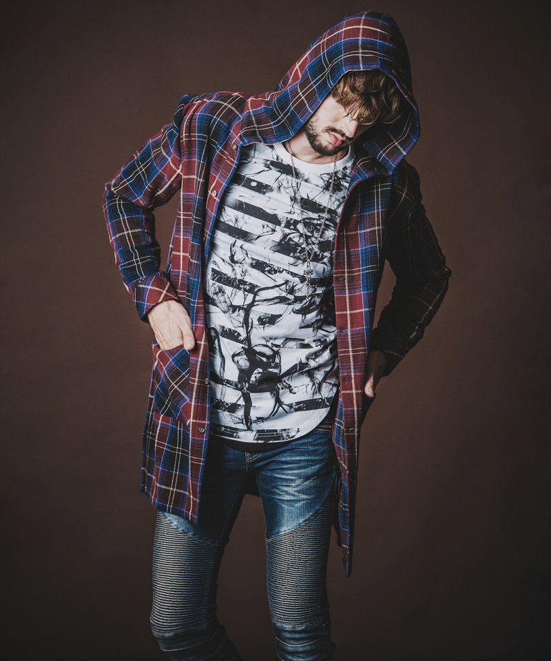 チェックフードロングSH