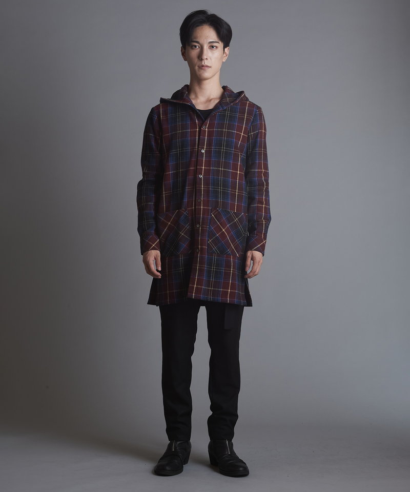 チェックフードロングSH