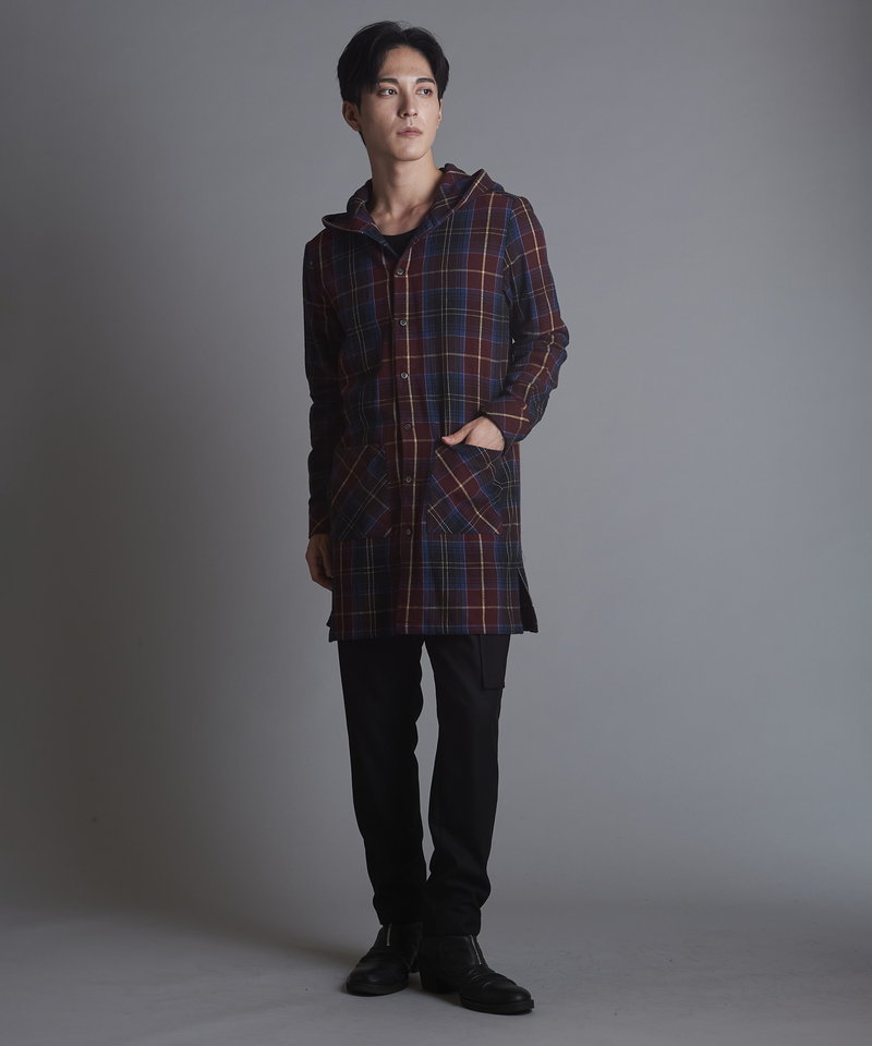 チェックフードロングSH