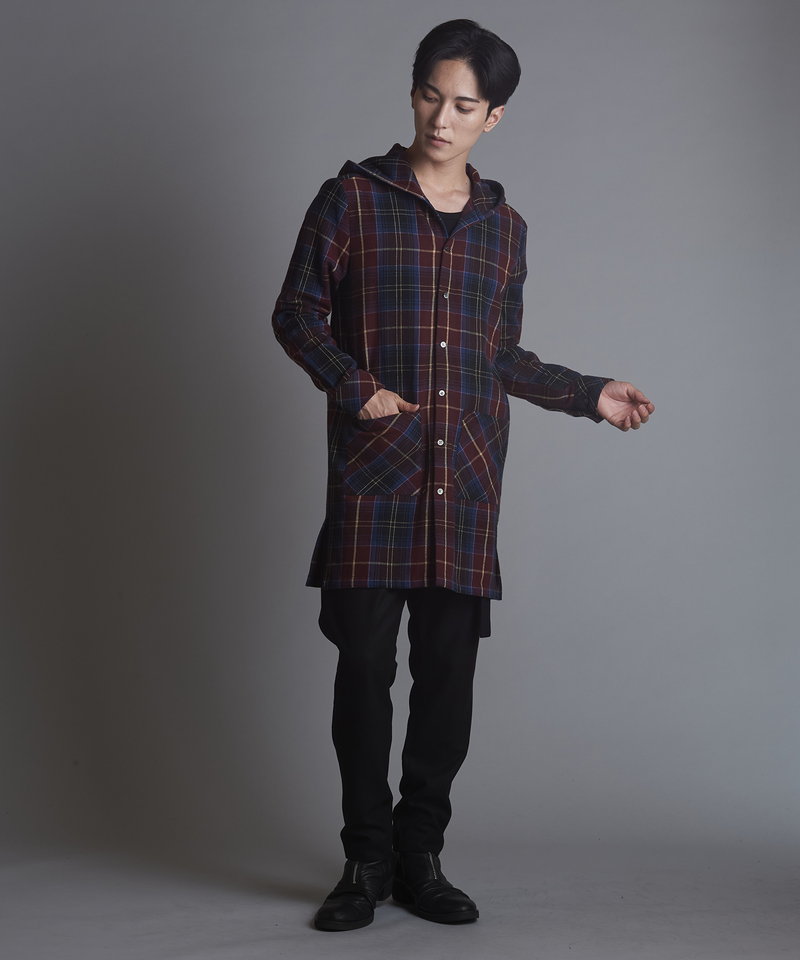 チェックフードロングSH