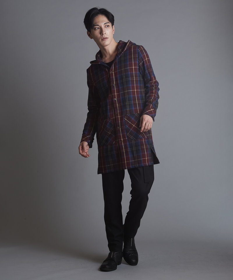 チェックフードロングSH