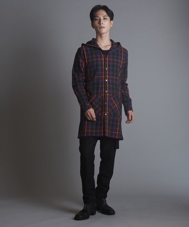 チェックフードロングSH