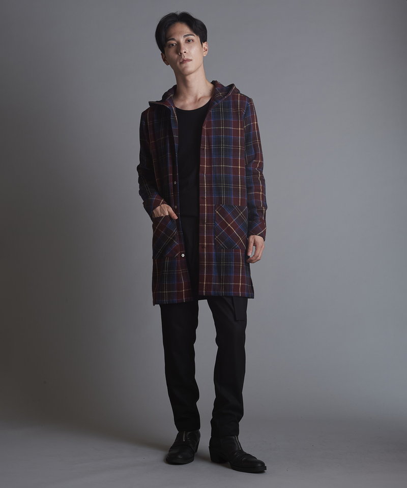 チェックフードロングSH