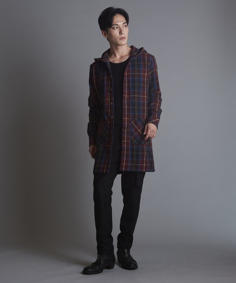 チェックフードロングSH