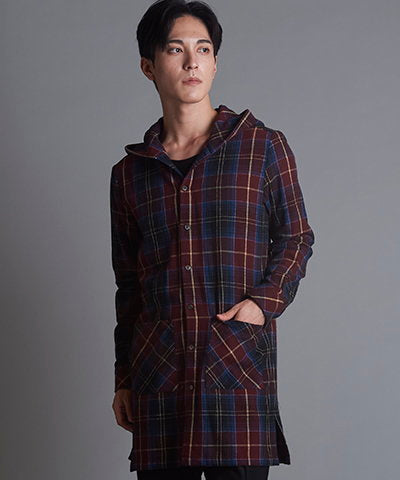 チェックフードロングSH