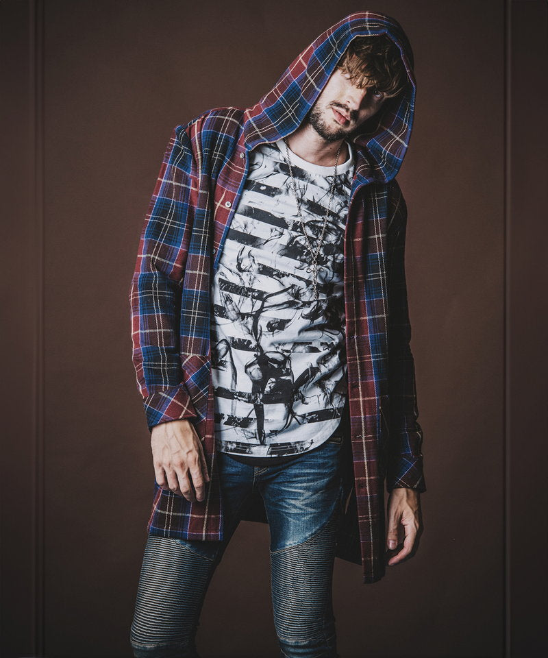 チェックフードロングSH