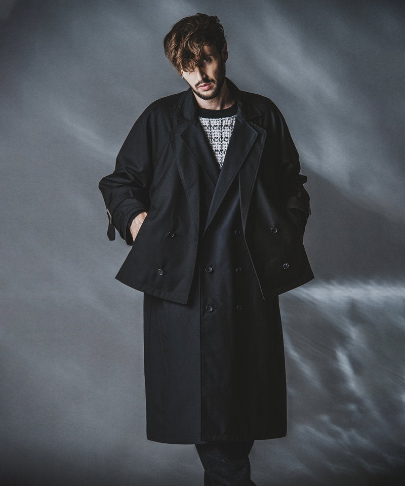 Double-breasted layered big long coat