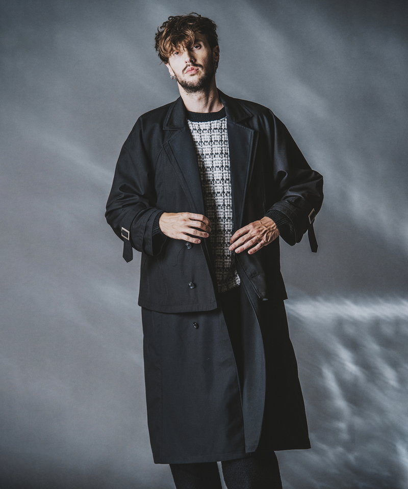 Double-breasted layered big long coat