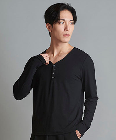 Slim Fit Henley V/N Long Sleeve T-Shirt