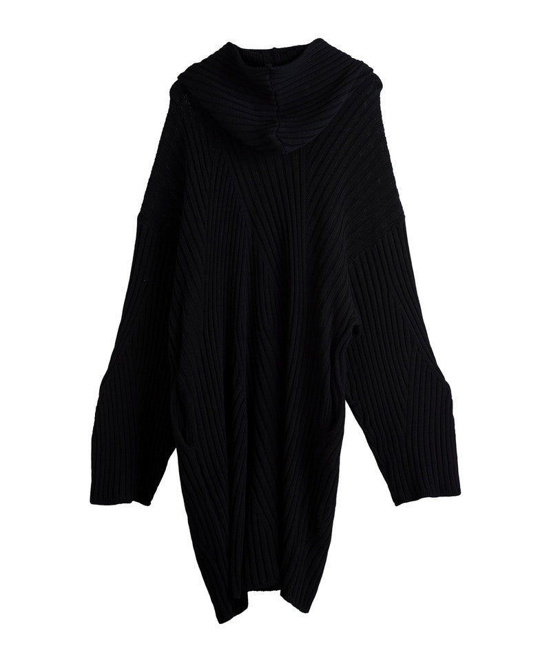 Irregular rib knit hood long CD