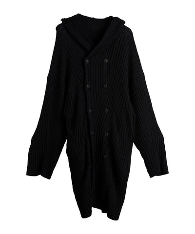 Irregular rib knit hood long CD