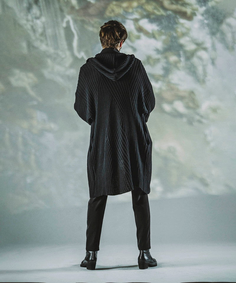 Irregular rib knit hood long CD