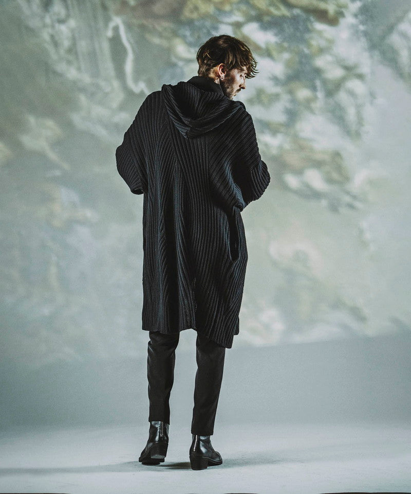 Irregular rib knit hood long CD