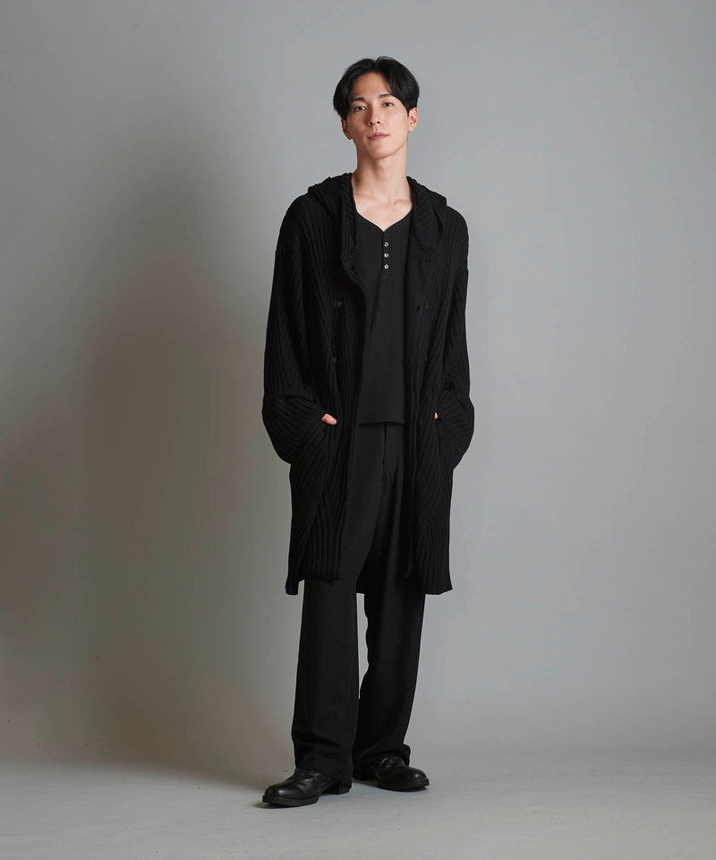 Irregular rib knit hood long CD