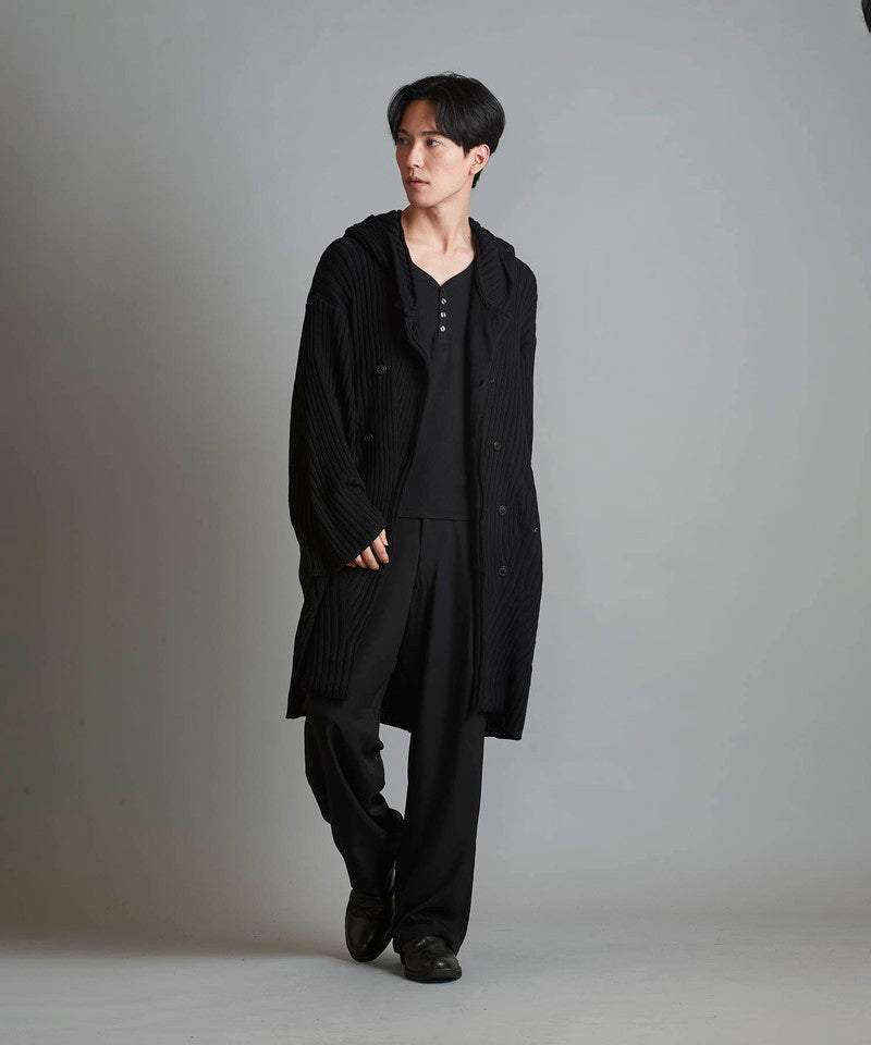 Irregular rib knit hood long CD