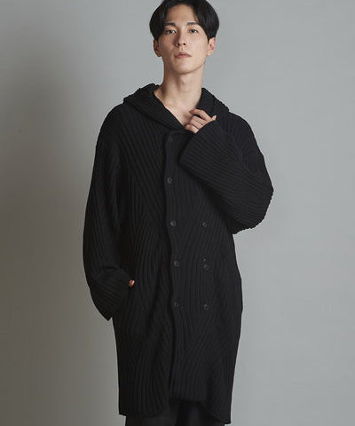 Irregular rib knit hood long CD