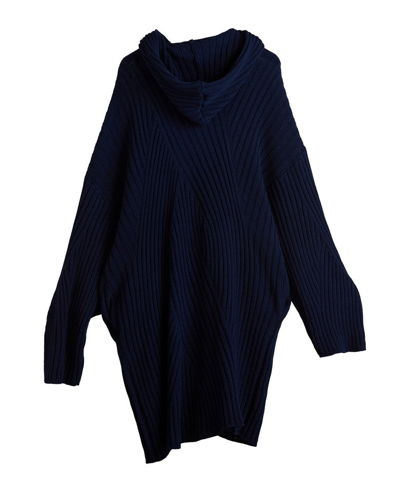 Irregular rib knit hood long CD