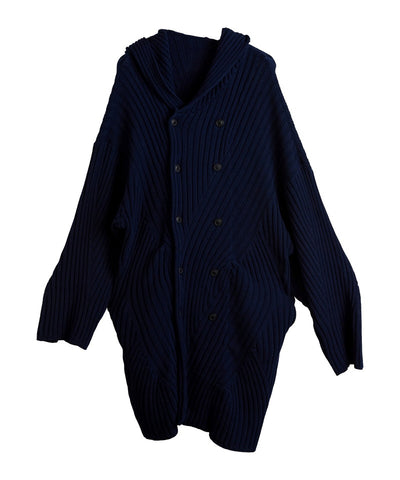 Irregular rib knit hood long CD