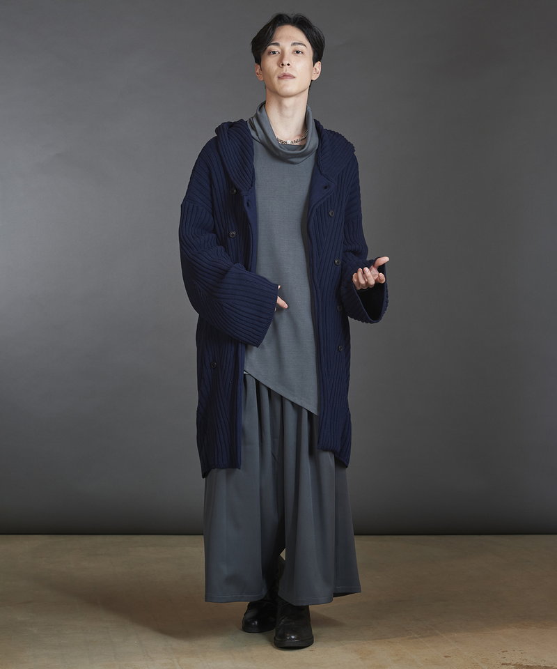 Irregular rib knit hood long CD