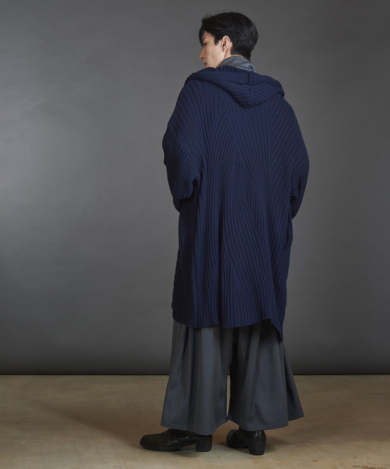 Irregular rib knit hood long CD