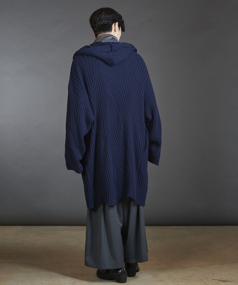 Irregular rib knit hood long CD