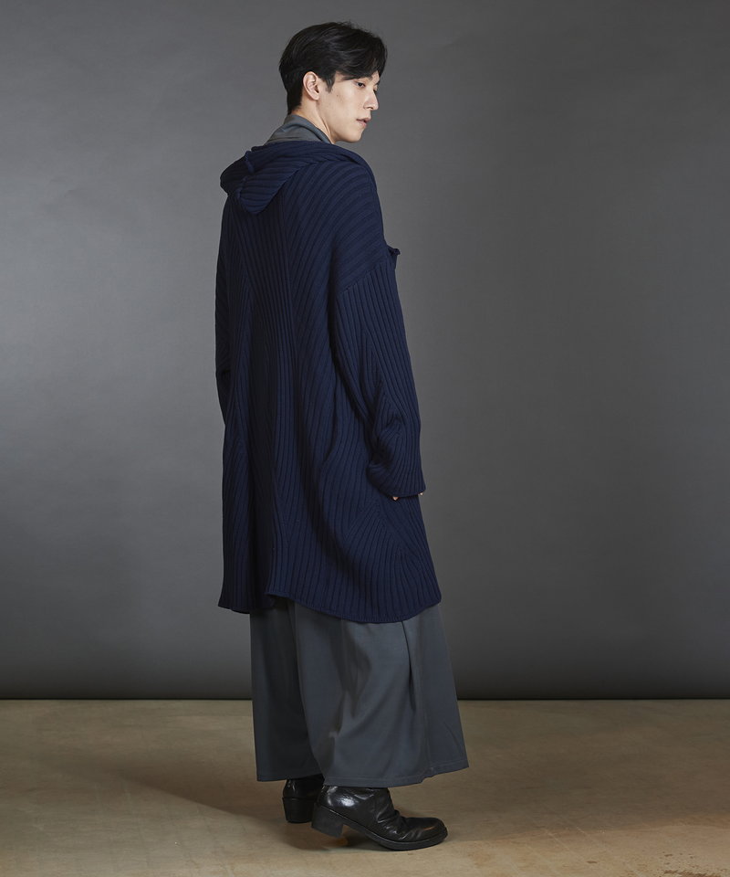 Irregular rib knit hood long CD