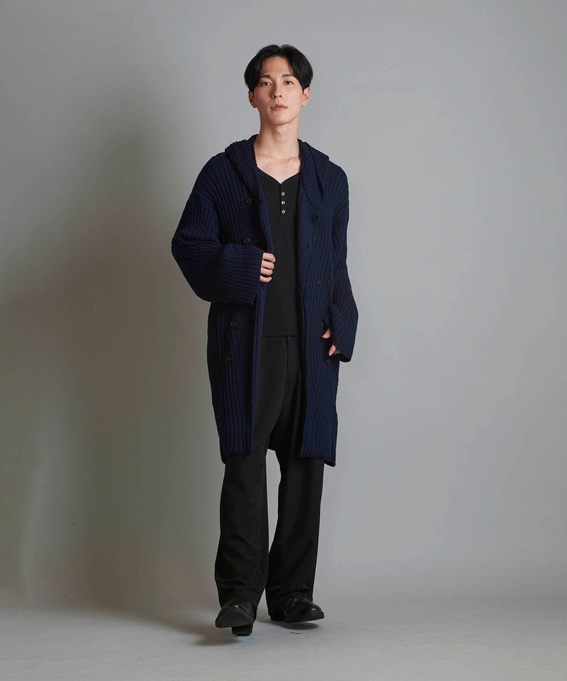 Irregular rib knit hood long CD