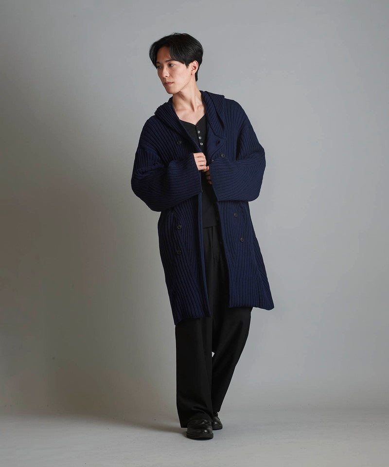 Irregular rib knit hood long CD