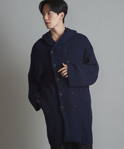 Irregular rib knit hood long CD