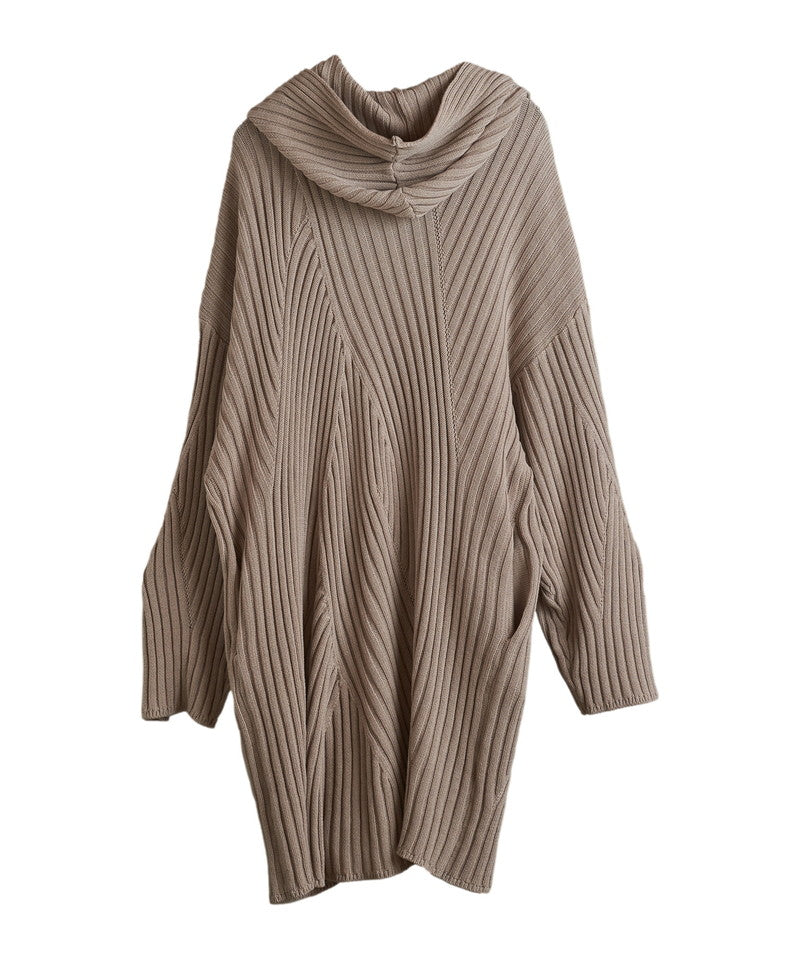 Irregular rib knit hood long CD