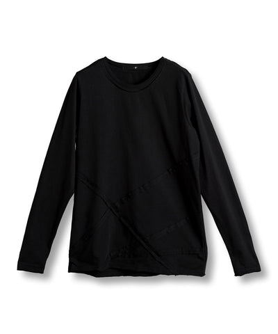Random seam cut off C/N long sleeve T-shirt