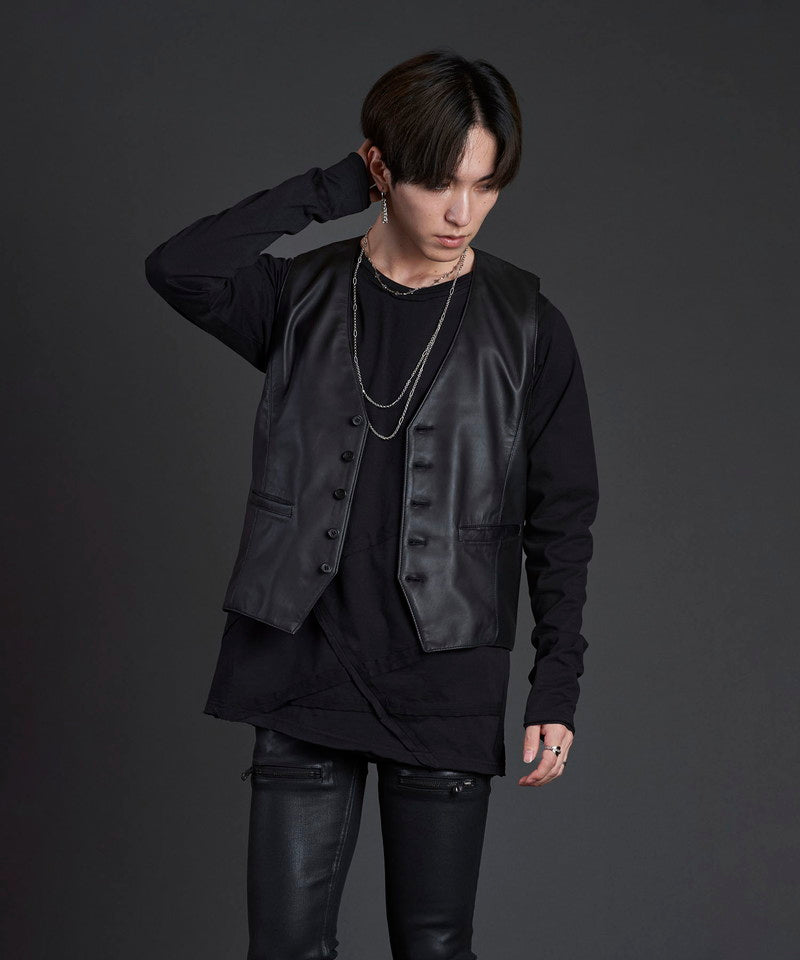 Random seam cut off C/N long sleeve T-shirt