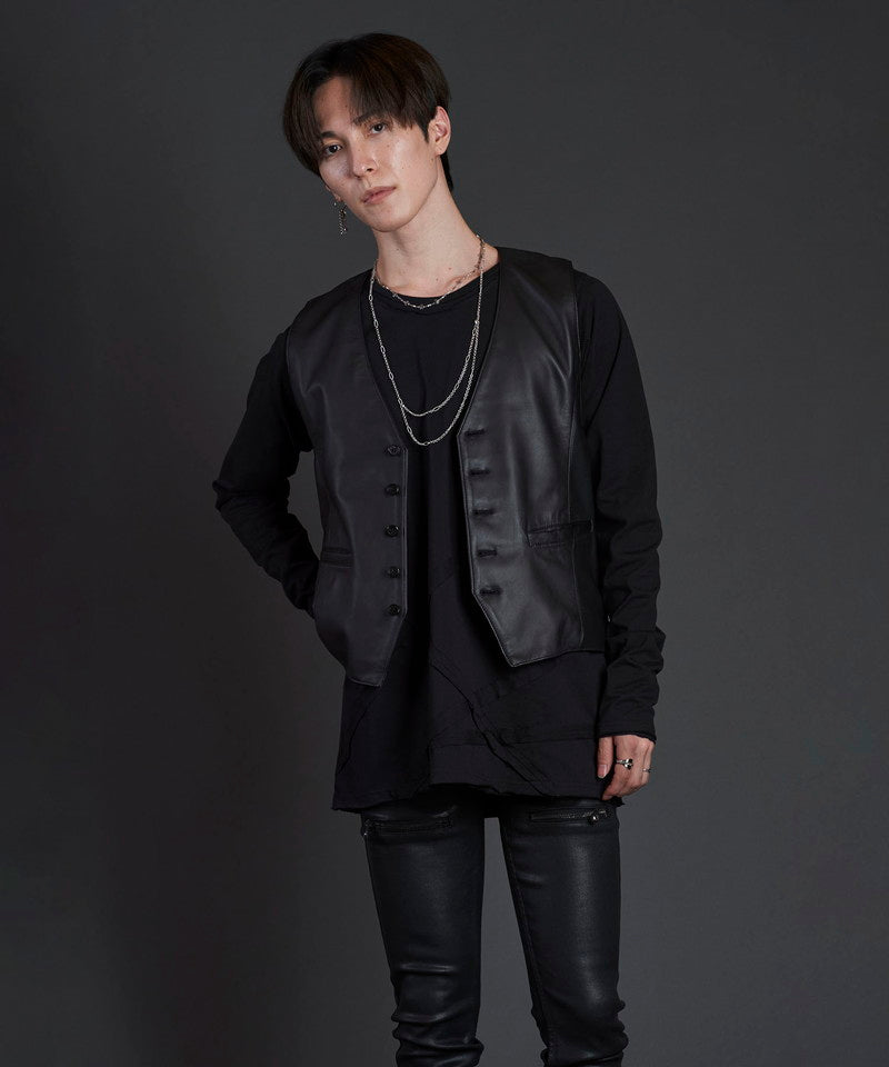 Random seam cut off C/N long sleeve T-shirt