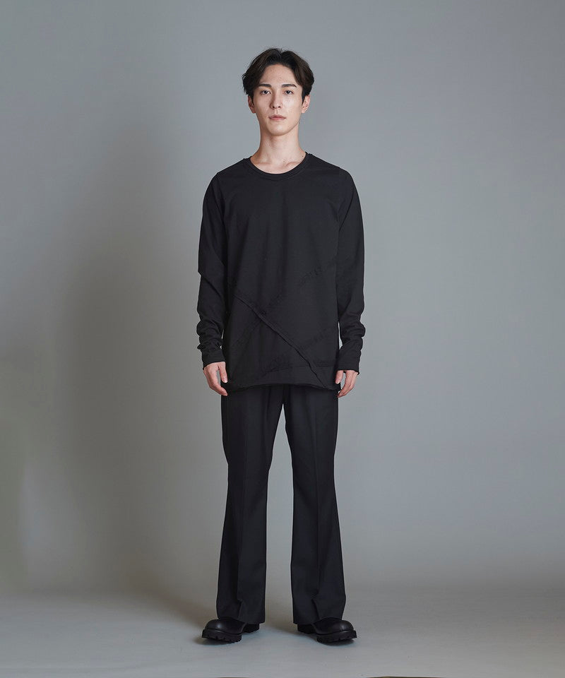 Random seam cut off C/N long sleeve T-shirt