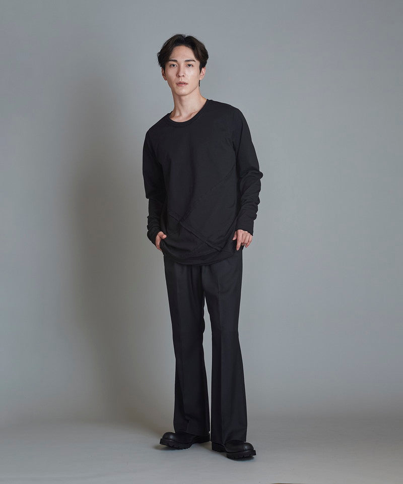 Random seam cut off C/N long sleeve T-shirt