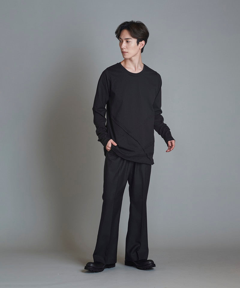Random seam cut off C/N long sleeve T-shirt
