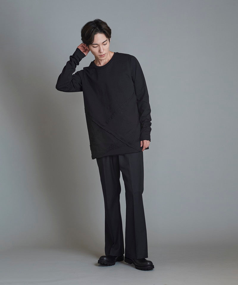 Random seam cut off C/N long sleeve T-shirt